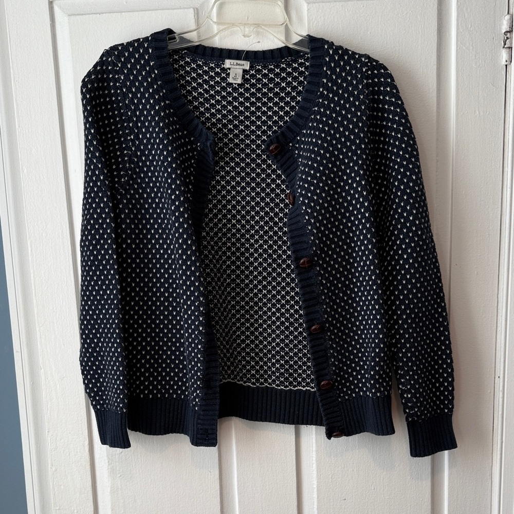 L.L. Bean Navy and White Cardigan Sweater